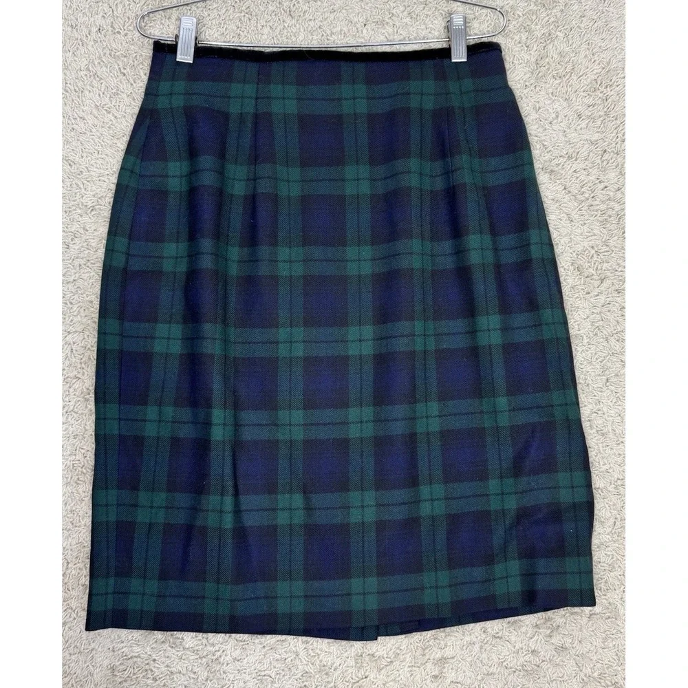 VTG Brooks Brothers Wool Black Watch Plaid Knee Length Pencil Skirt Women's 12